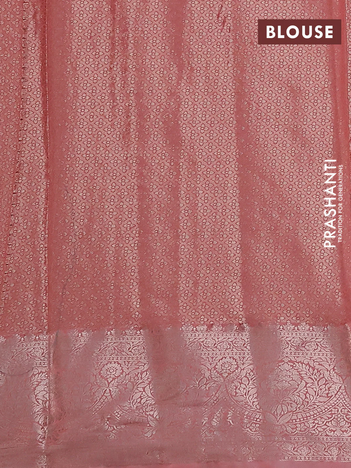 Bangalori tissue silk saree pastel grey and peach pink with zari woven floral design brocade pattern and zari woven border - Image 3