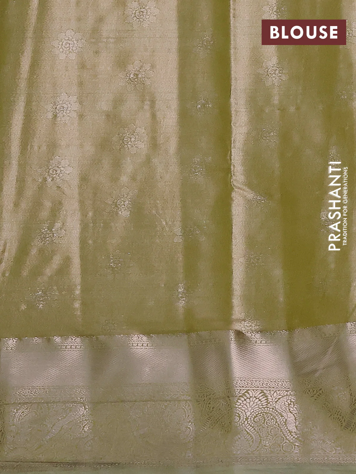 Bangalori tissue silk saree pastel peach and mild pista green with silver zari woven brocade weaves and zari woven border - Image 3