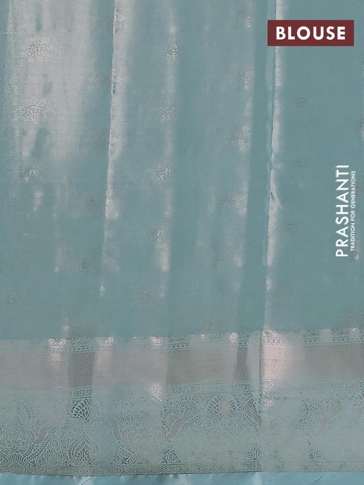 Bangalori tissue silk saree pastel pink and teal blue with silver zari woven brocade weaves and zari woven border - Image 3