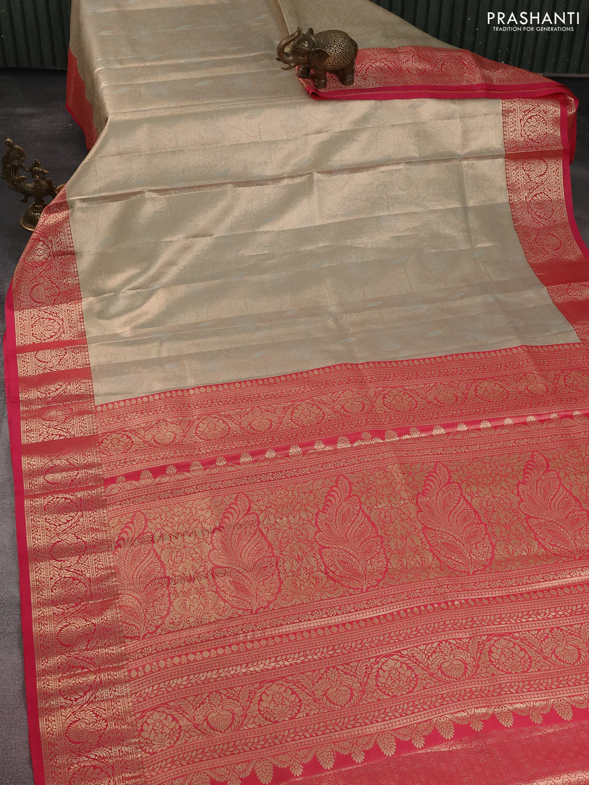 Bangalori tissue silk saree pastel shade and pink with silver zari woven brocade weaves and zari woven border - Image 2