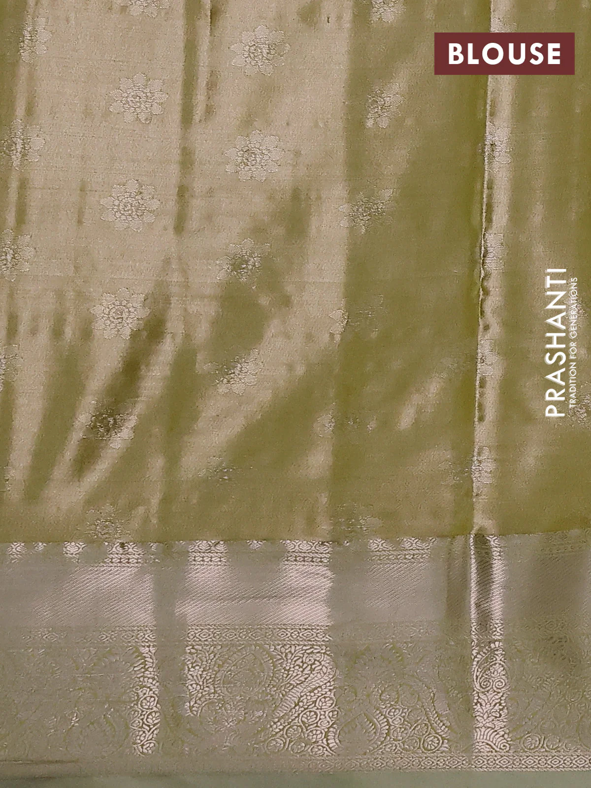 Bangalori tissue silk saree peach shade and light green with silver zari woven brocade weaves and zari woven border - Image 3