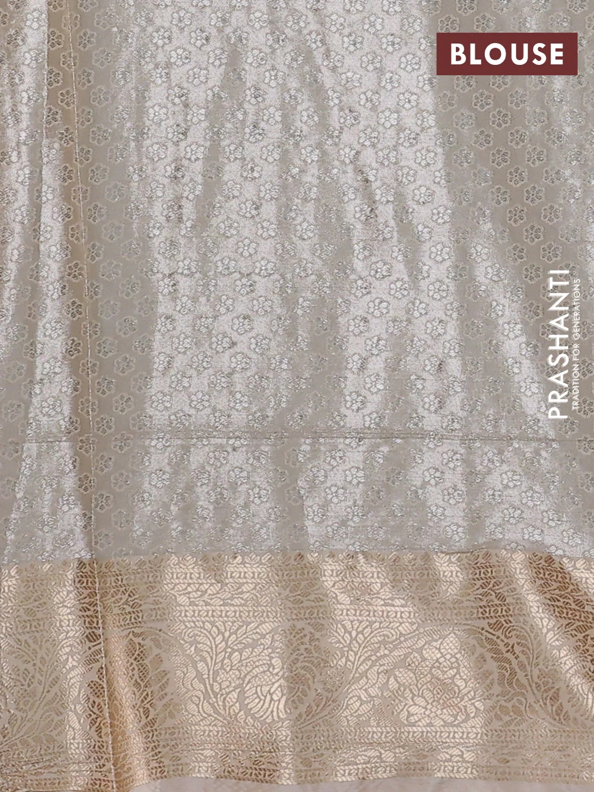 Bangalori tissue silk saree peach shade and sandal with silver zari woven brocade weaves and zari woven border - Image 3