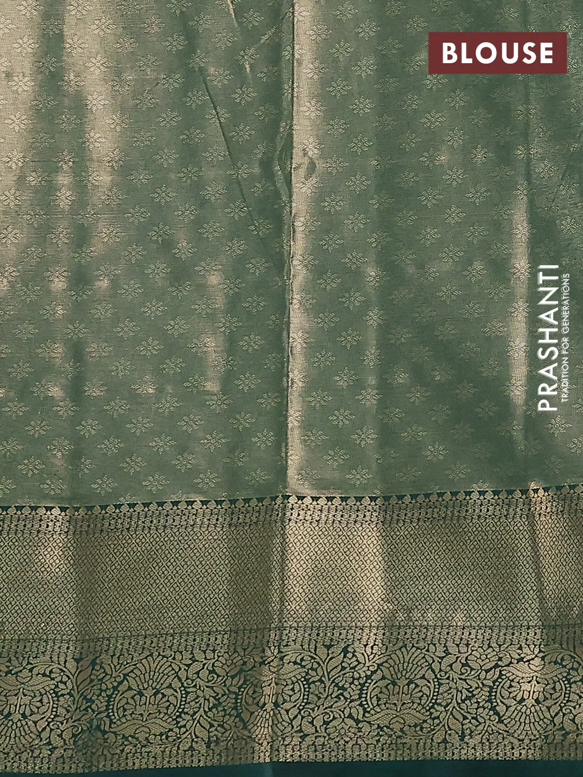 Bangalori tissue silk saree red shade and green with zari woven brocade weaves and zari woven border - Image 3