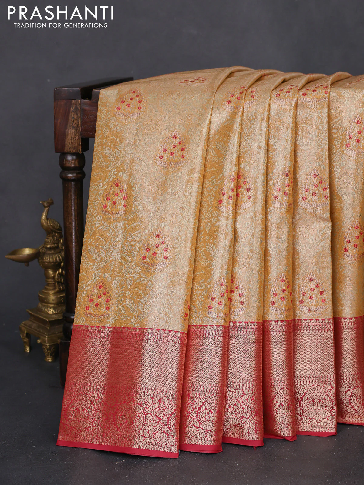 Bangalori tissue silk saree sandal and maroon with zari woven brocade weaves and zari woven border