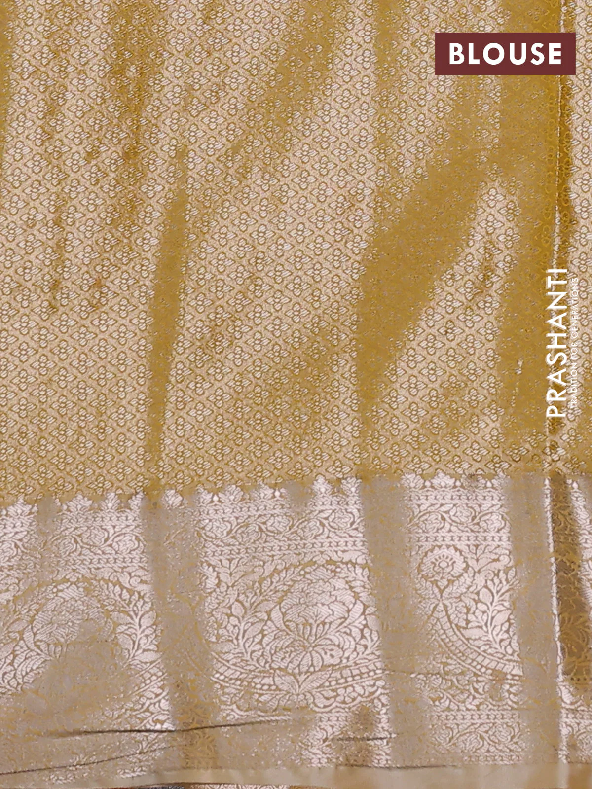 Bangalori tissue silk saree silver and mustard yellow with zari woven floral design brocade pattern and zari woven border - Image 3