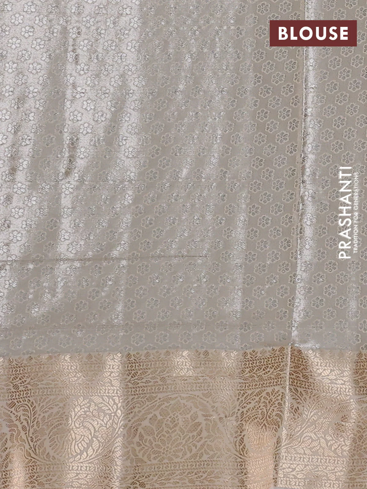 Bangalori tissue silk saree teal blue and cream with silver zari woven brocade weaves and zari woven border - Image 3