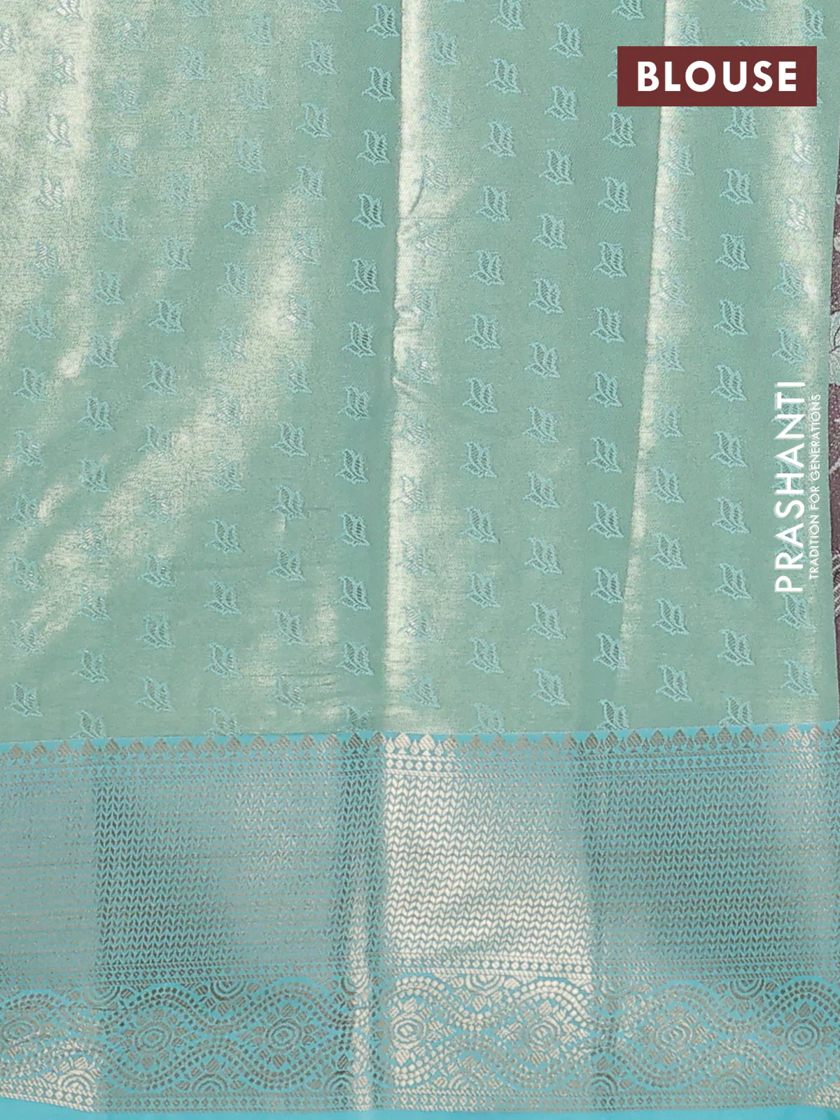 Bangalori tissue silk saree wine shade and teal blue with zari woven floral design brocade pattern and zari woven border - Image 3