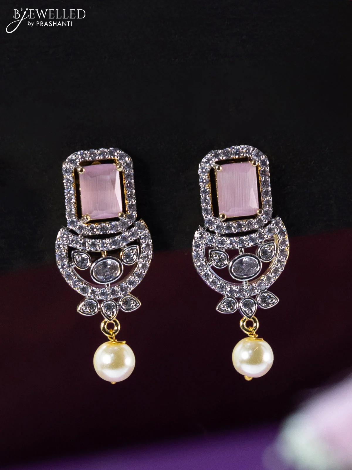 Beaded baby pink choker with cz and baby pink stone pendant - Image 2