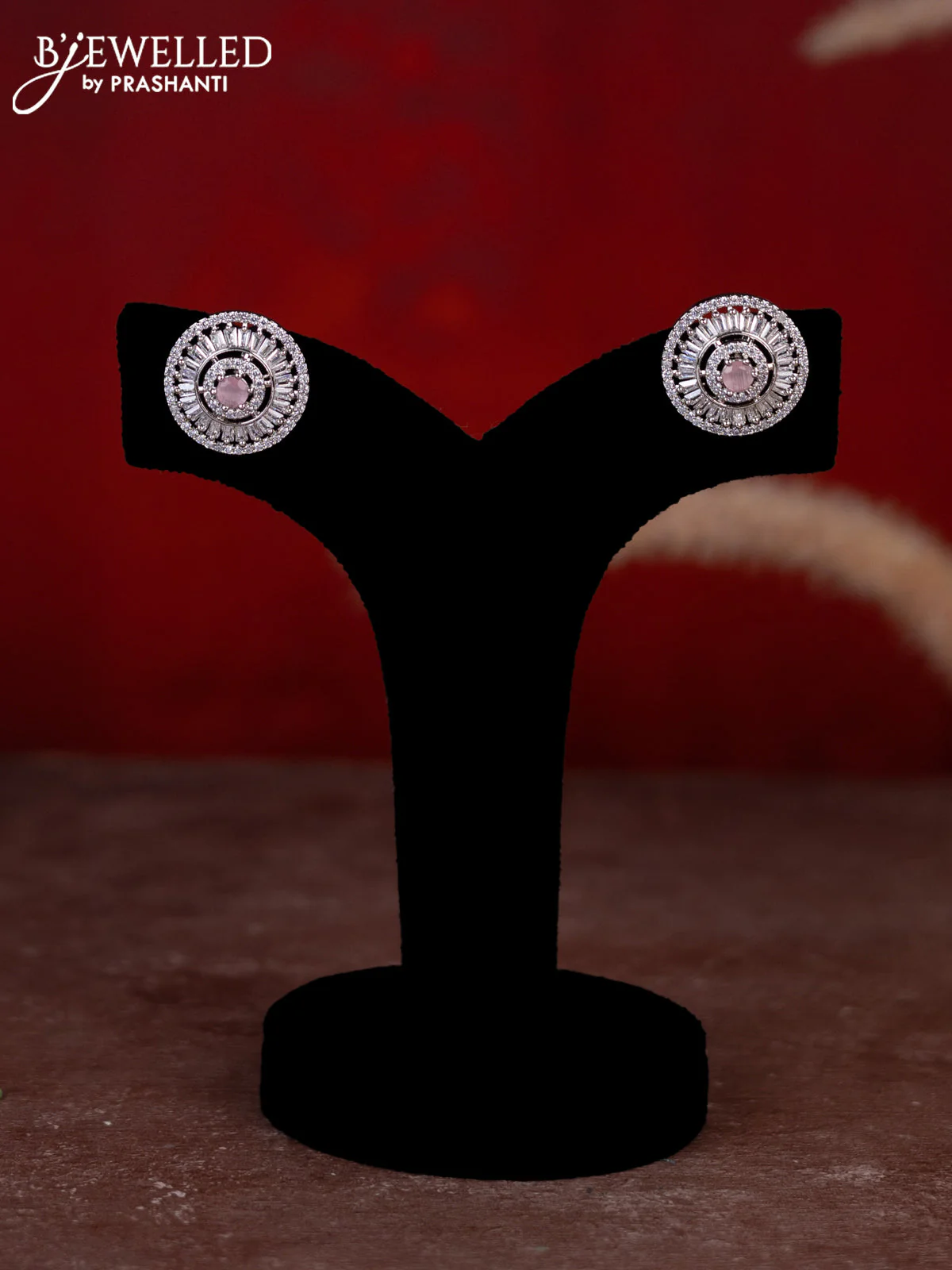Beaded baby pink necklace with cz stones in zircon finish - Image 2