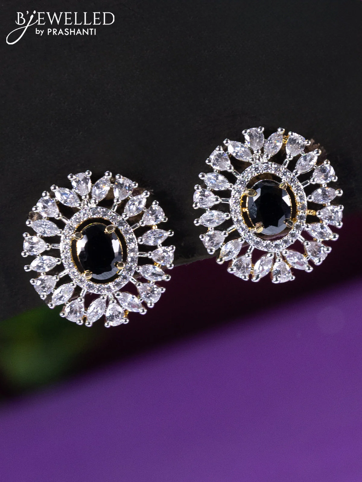 Beaded black choker with cz and black stone pendant - Image 2