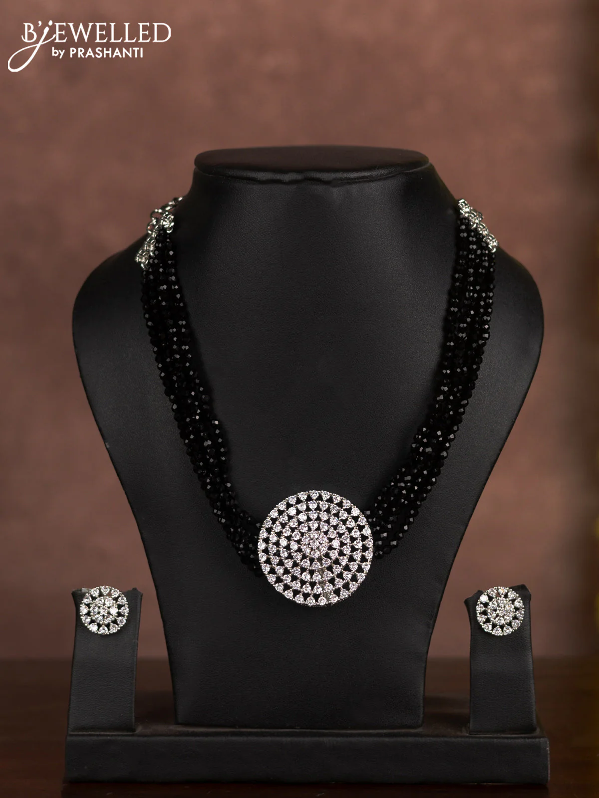 Beaded black choker with cz stones in zircon finish