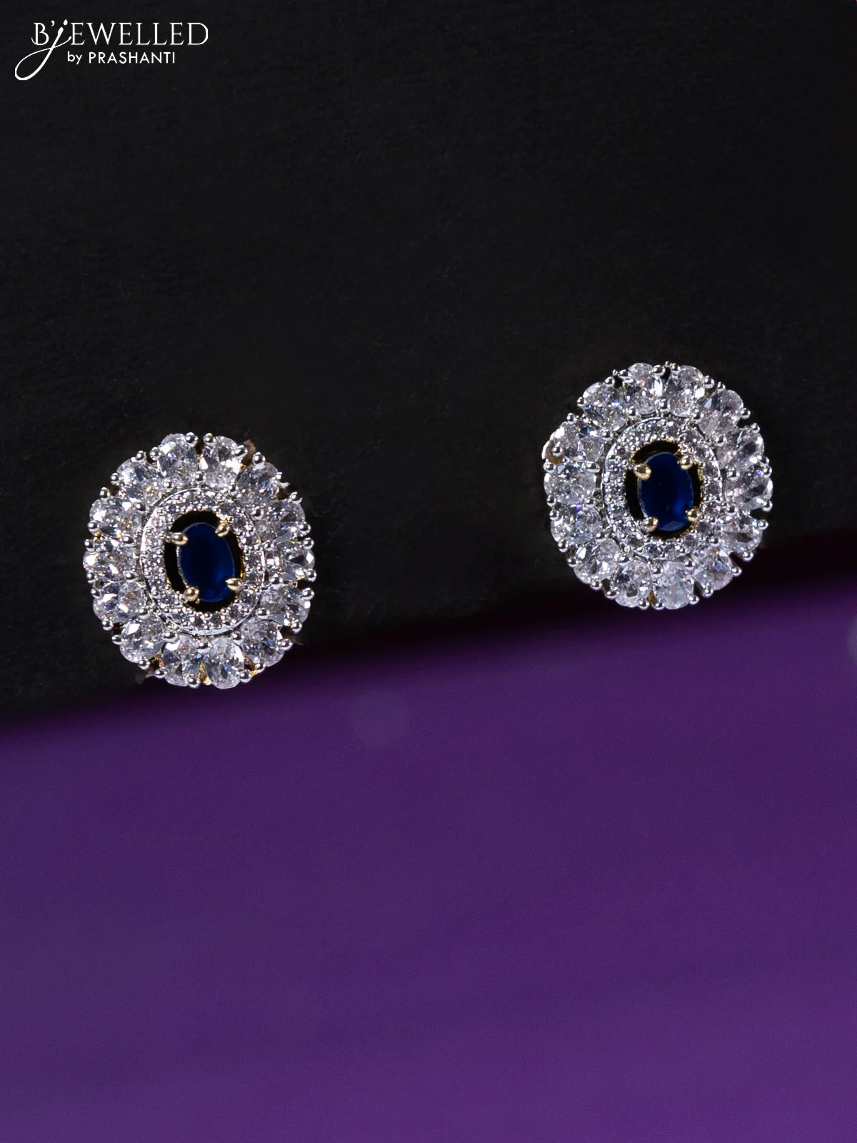 Beaded blue choker with cz and sapphire stone pendant - Image 2