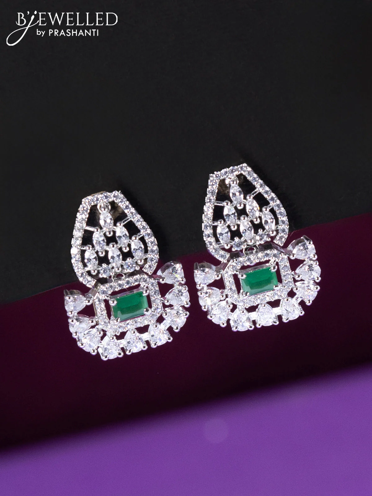 Beaded green choker with cz and emerald stone pendant - Image 2