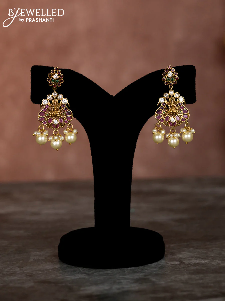 Beaded multilayer mint green necklace lakshmi pendant with kemp & cz stones and pearl hangings - Image 2