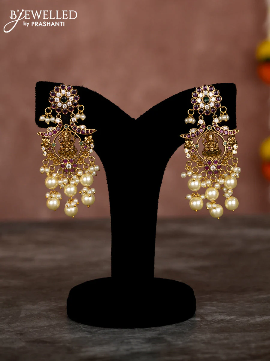 Beaded multilayer mint green necklace lakshmi pendant with kemp & cz stones and pearl hangings - Image 2