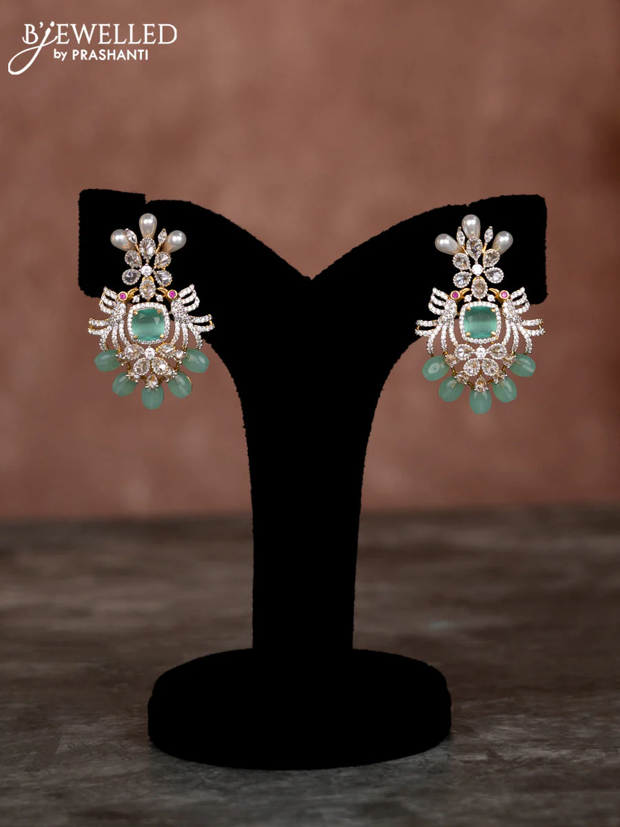 Beaded multilayer mint green necklace with cz stones and pearl & mint green beads - Image 2