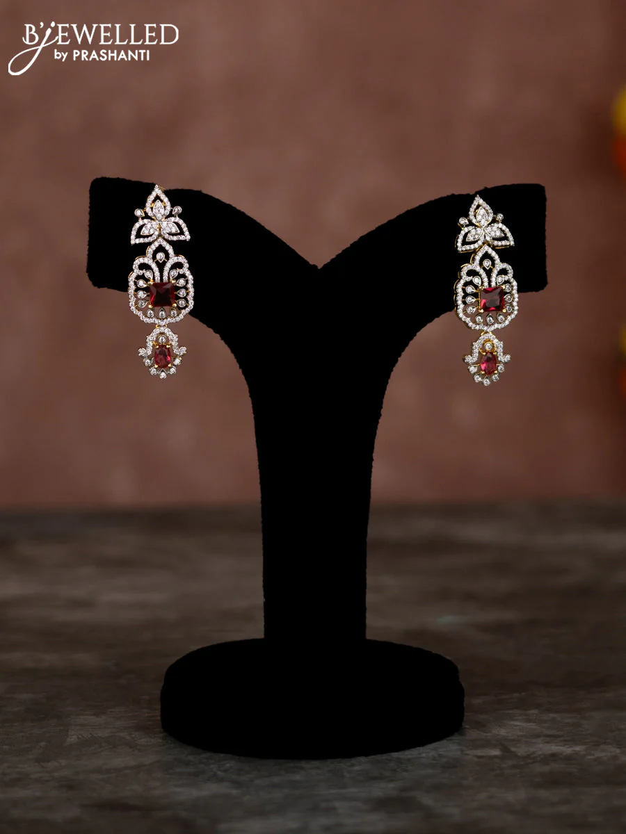 Beaded multilayer pink necklace with ruby & cz stones and hangings - Image 2