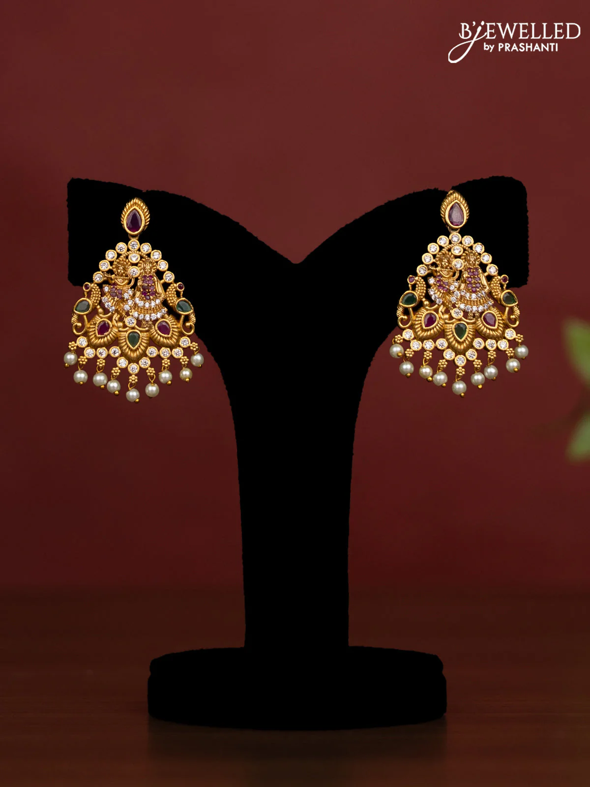 Beaded onion pink Necklace  with radhe krishna antique pendant with kemp and cz stones with pearl hangings - Image 2