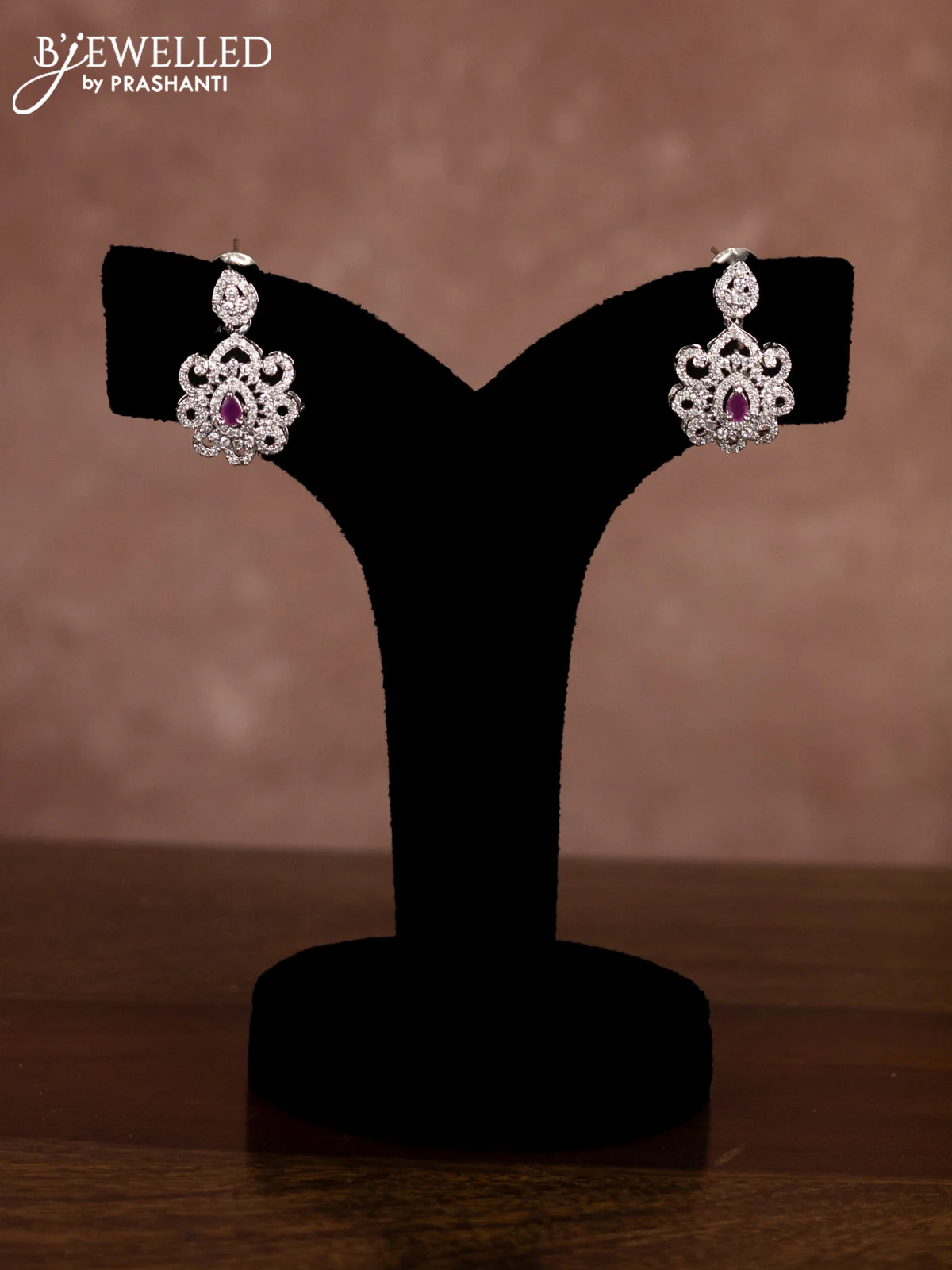 Beaded pink necklace with ruby and cz stones in zircon finish - Image 2