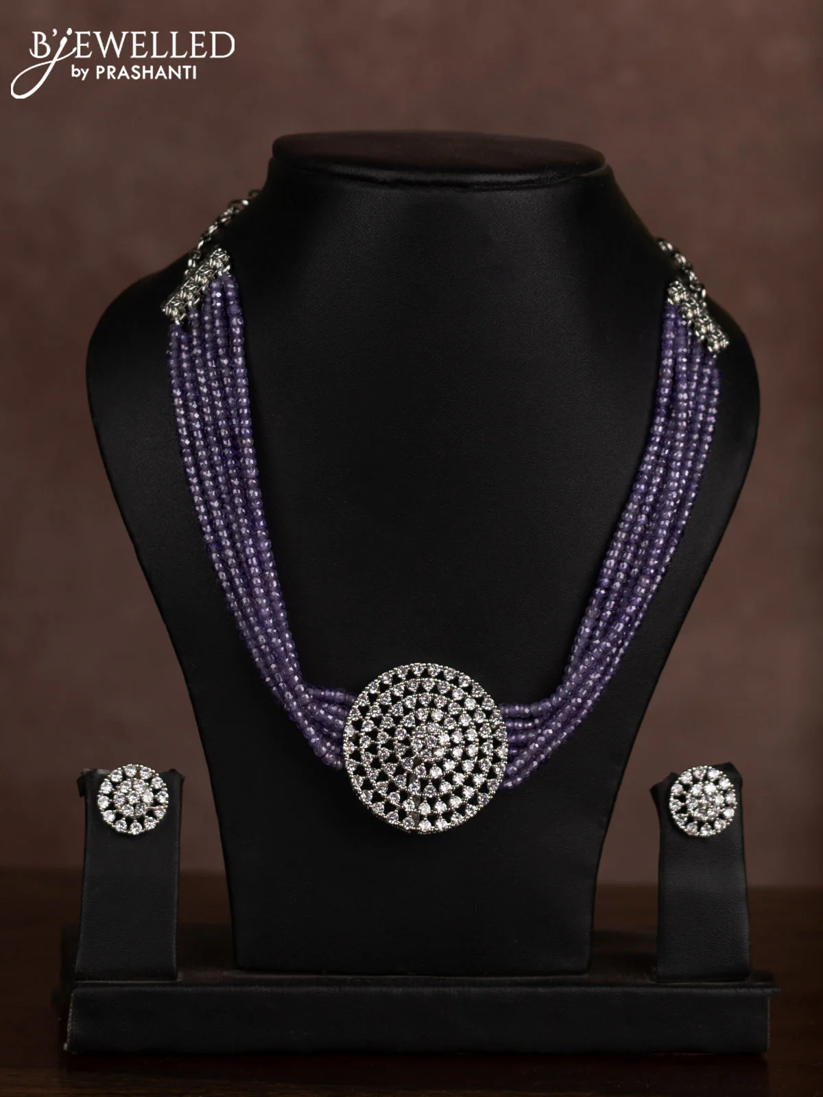 Beaded violet choker with cz stones in zircon finish