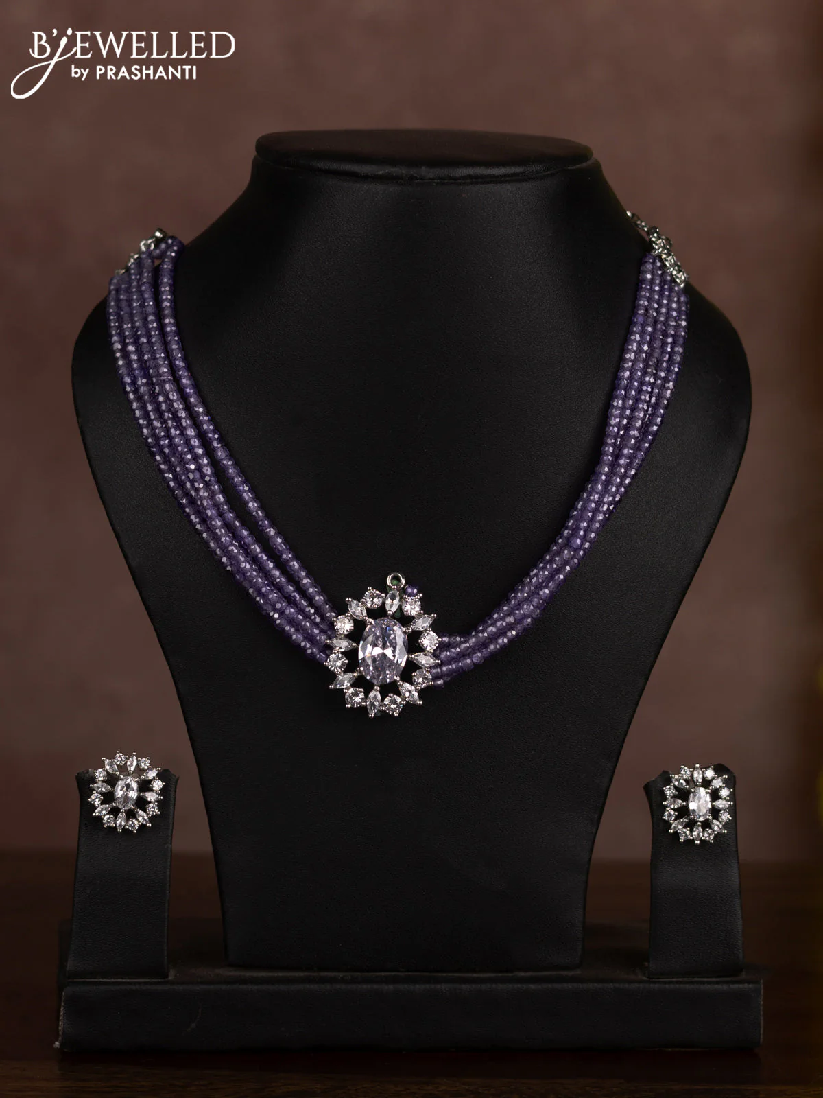 Beaded violet choker with cz stones in zircon finish