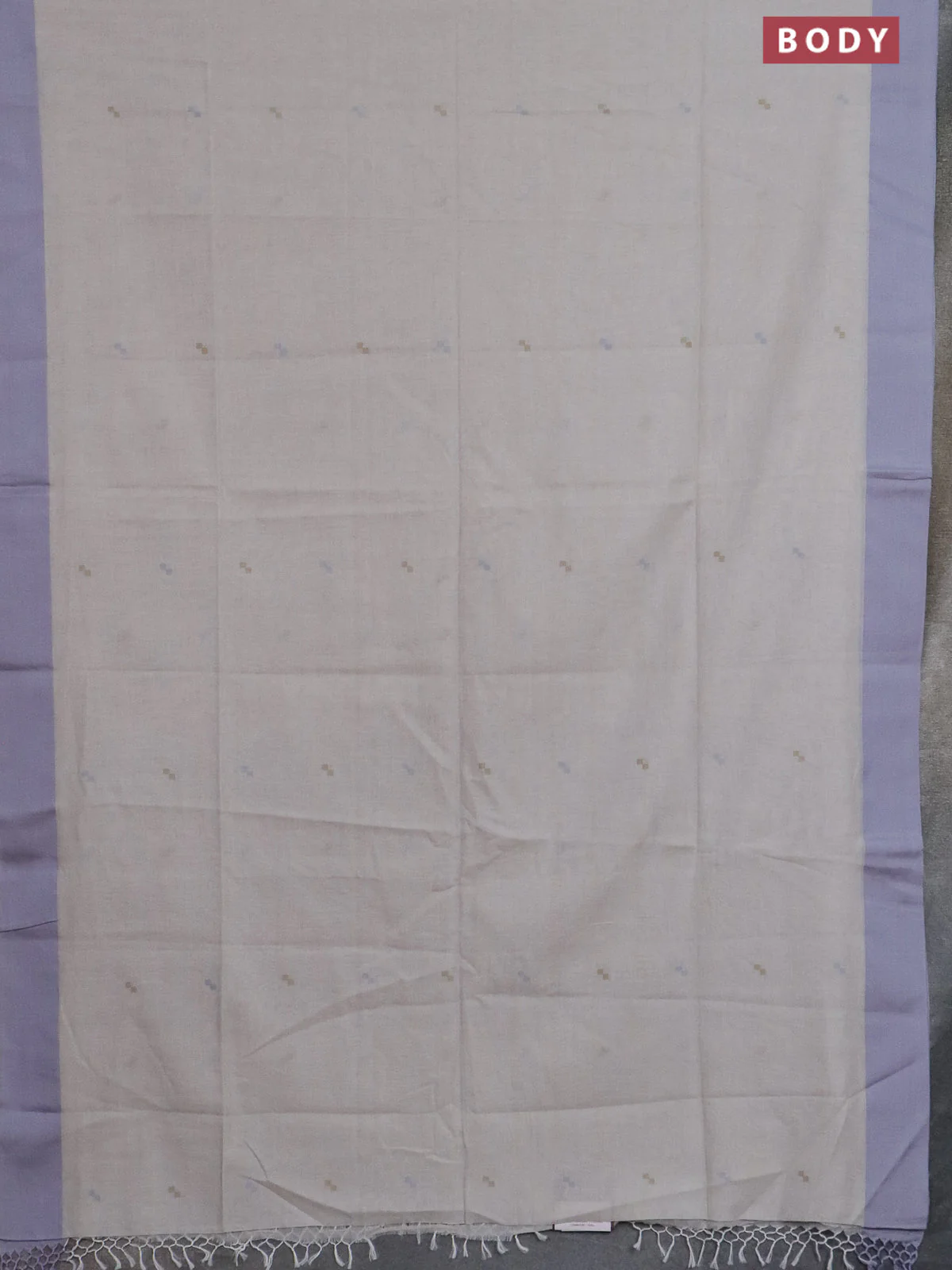 Bengal soft cotton saree beige and grey with thread woven buttas and simple border - Image 2