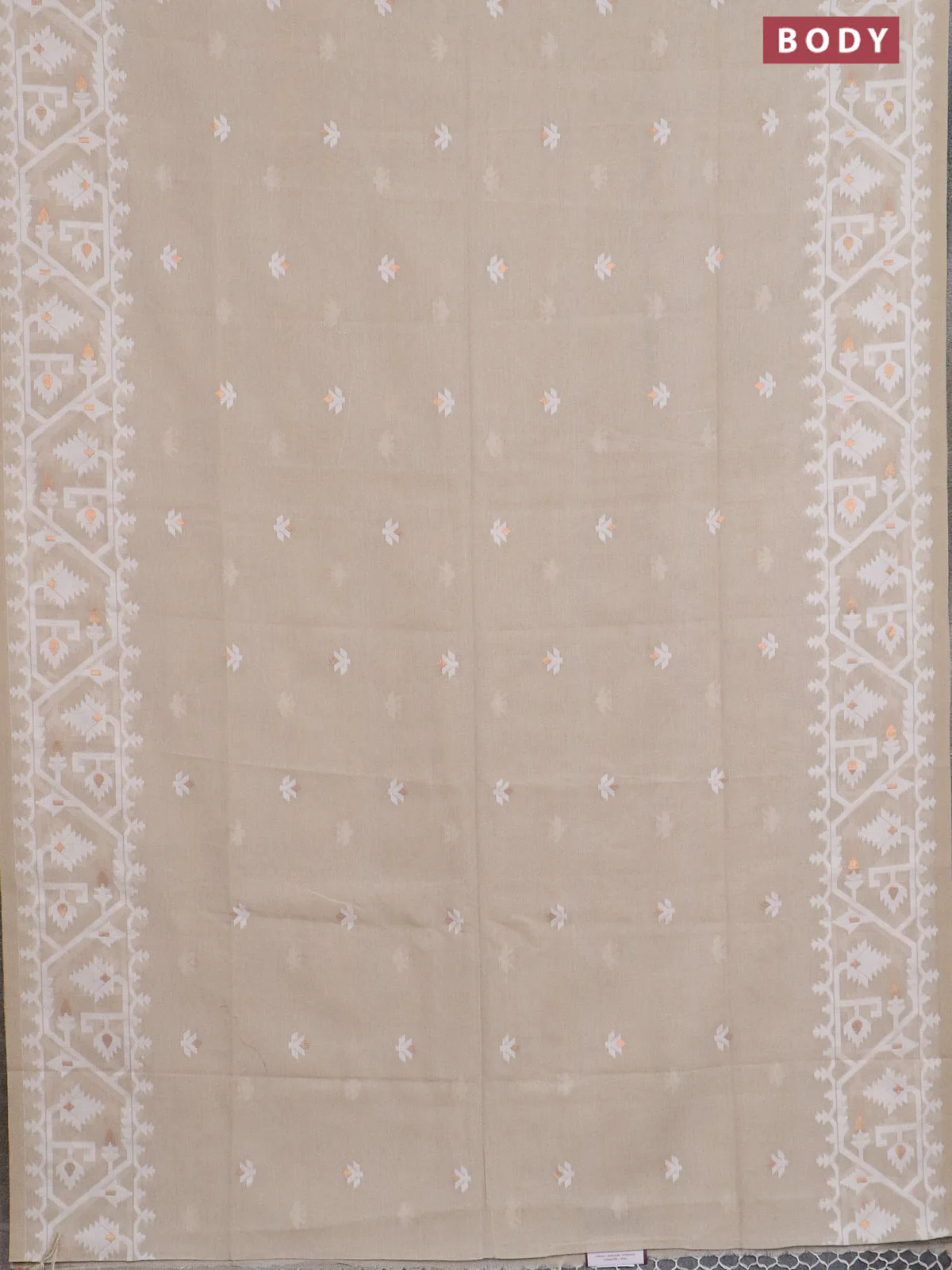 Bengal soft cotton saree beige and sandal with thread & zari woven buttas and thread woven border - Image 2