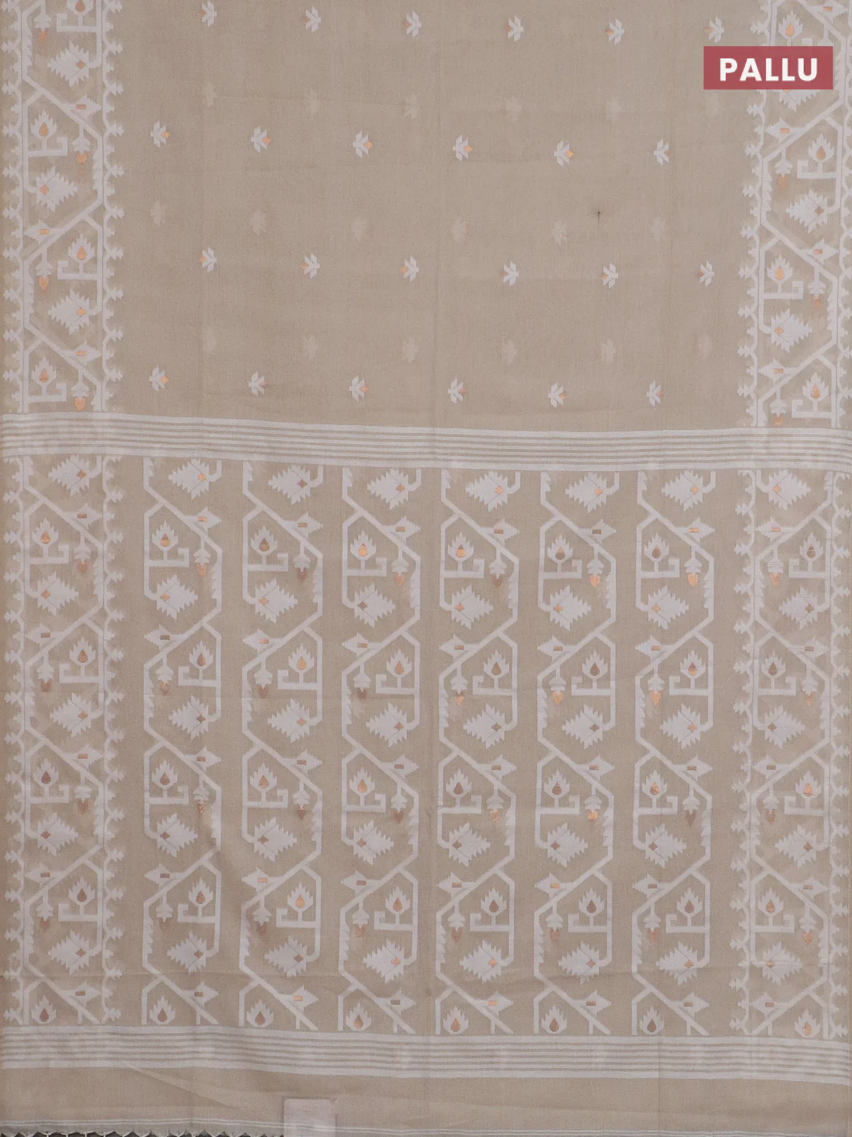 Bengal soft cotton saree beige and sandal with thread & zari woven buttas and thread woven border - Image 3