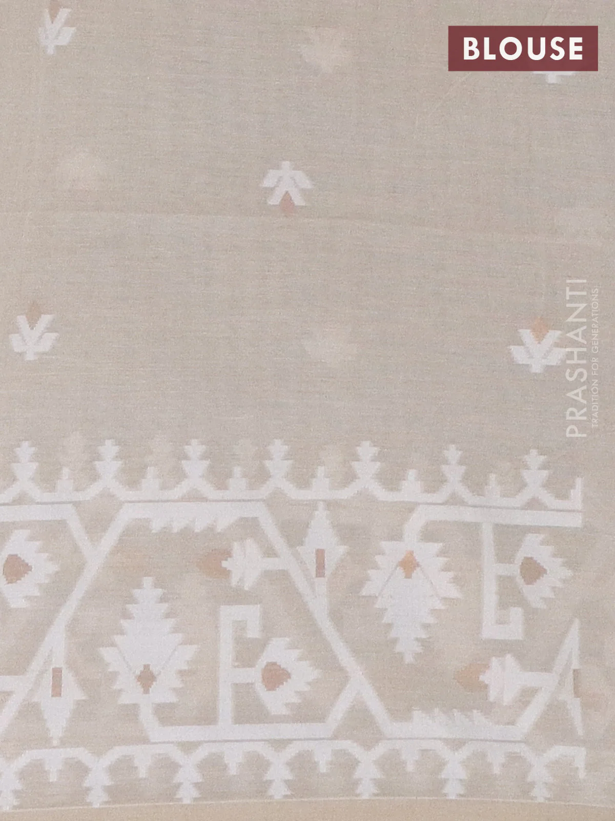 Bengal soft cotton saree beige and sandal with thread & zari woven buttas and thread woven border - Image 4