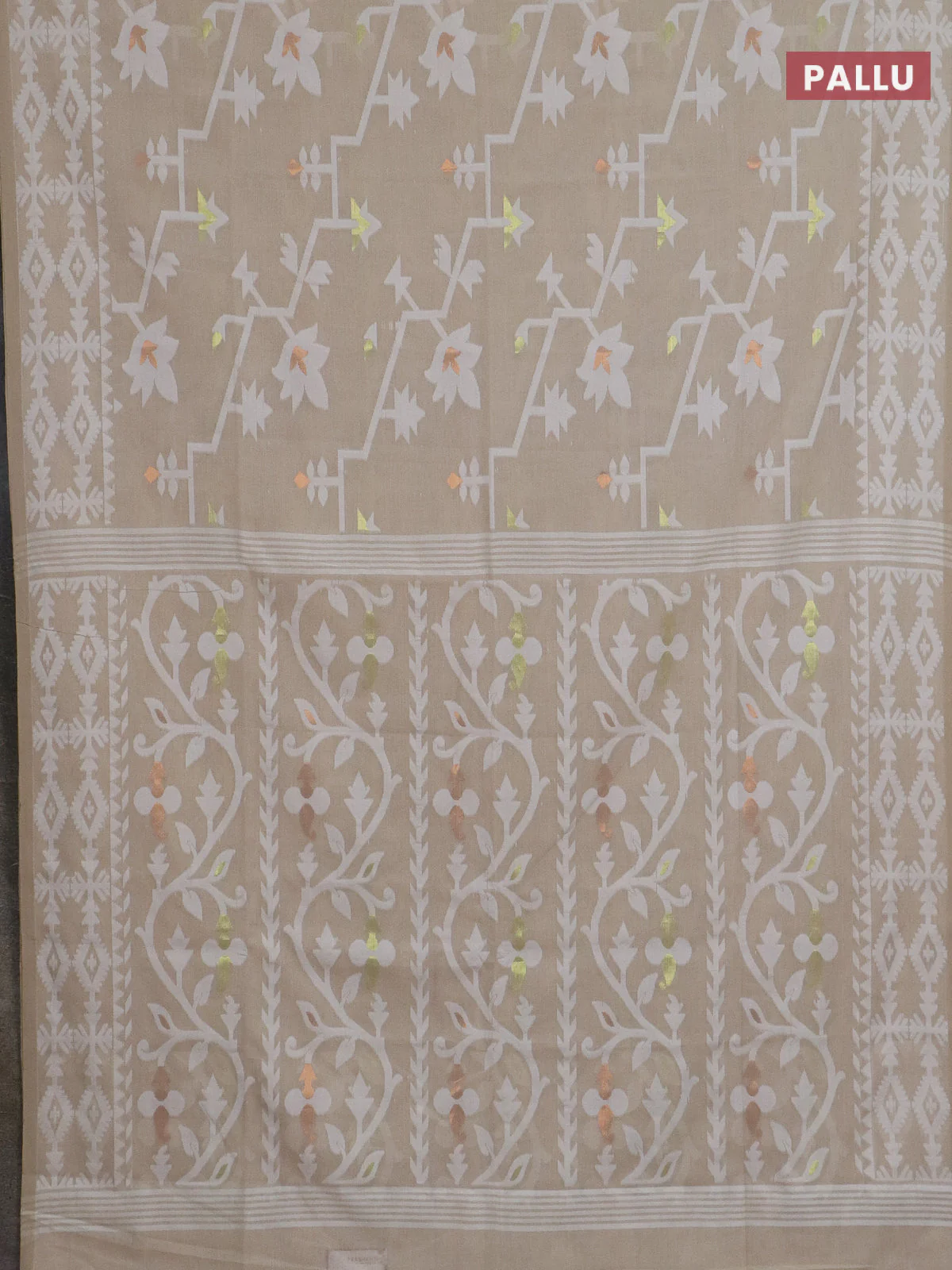 Bengal soft cotton saree beige with allover thread weaves and thread woven border - Image 3