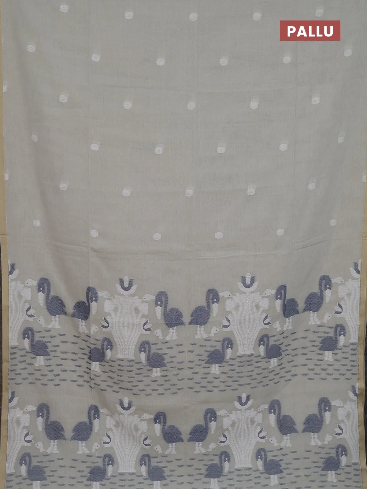 Bengal soft cotton saree beige with thread woven buttas and piping border - Image 3