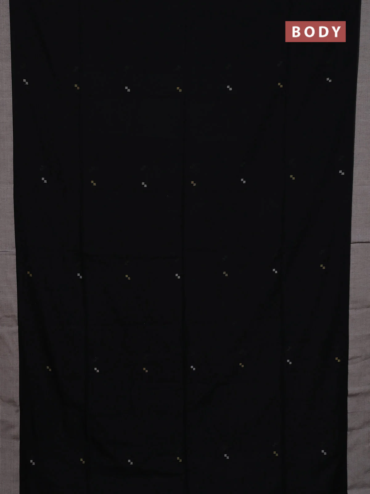 Bengal soft cotton saree black and beige with thread woven buttas and simple border - Image 2