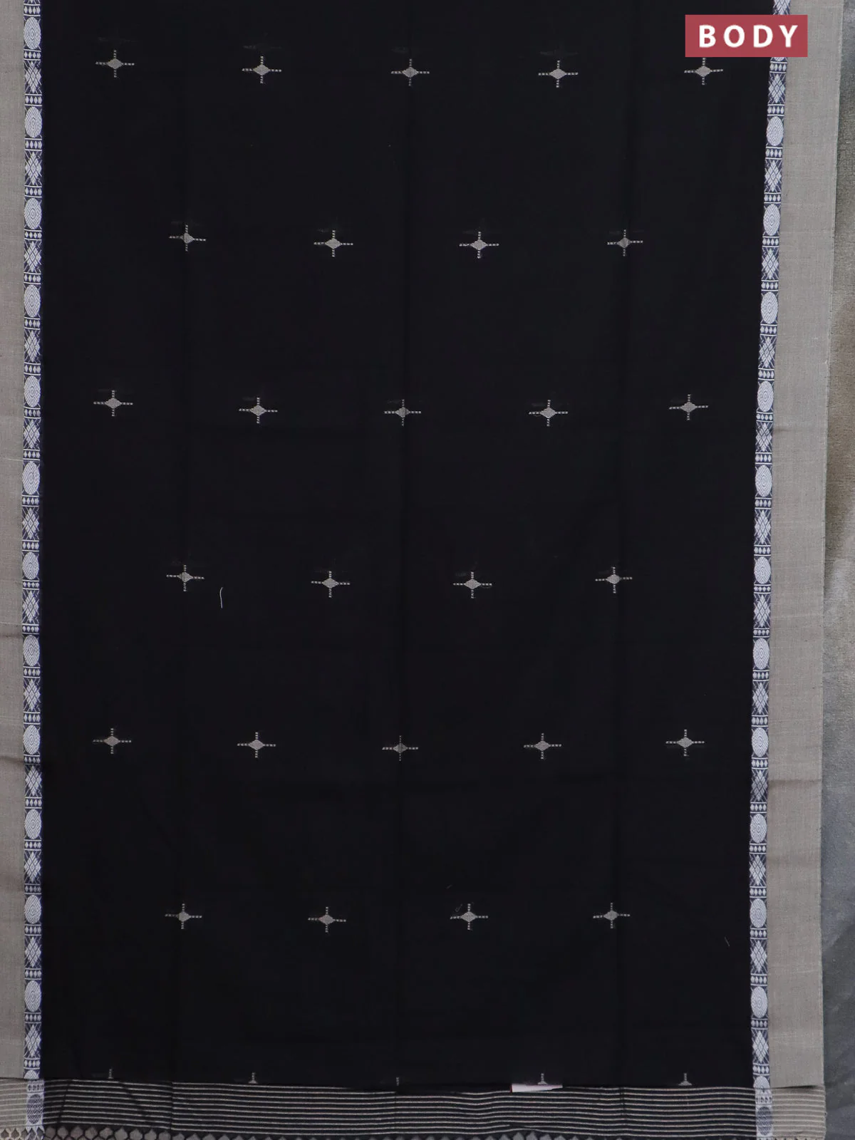 Bengal soft cotton saree black and beige with thread woven buttas and thread woven simple border - Image 2