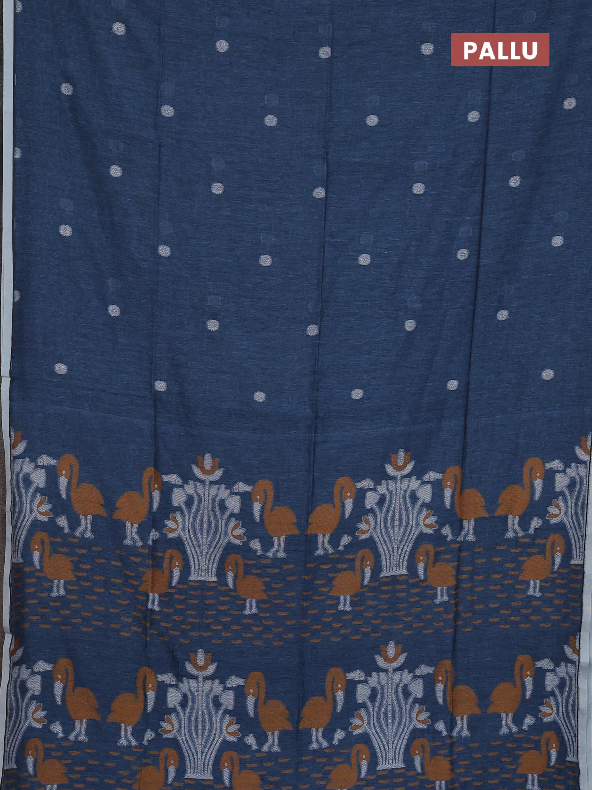 Bengal soft cotton saree bluish grey and off white with thread woven buttas and piping border - Image 3