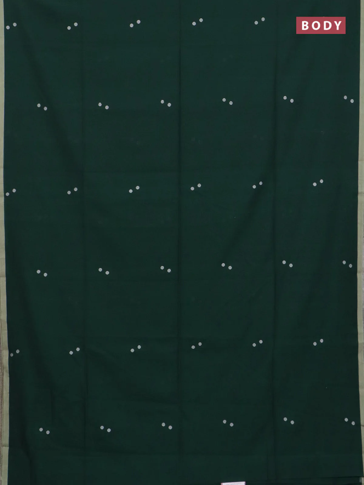 Bengal soft cotton saree bottle green and beige with thread woven buttas and piping border - Image 2