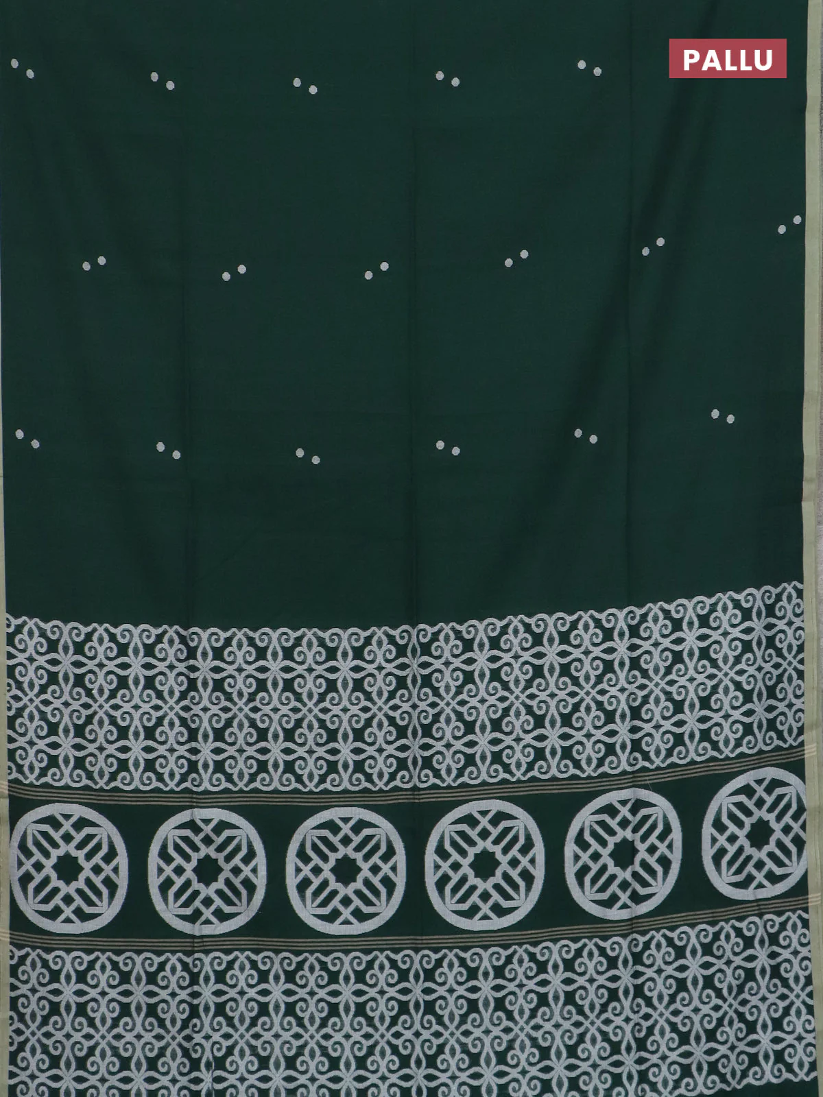 Bengal soft cotton saree bottle green and beige with thread woven buttas and piping border - Image 3