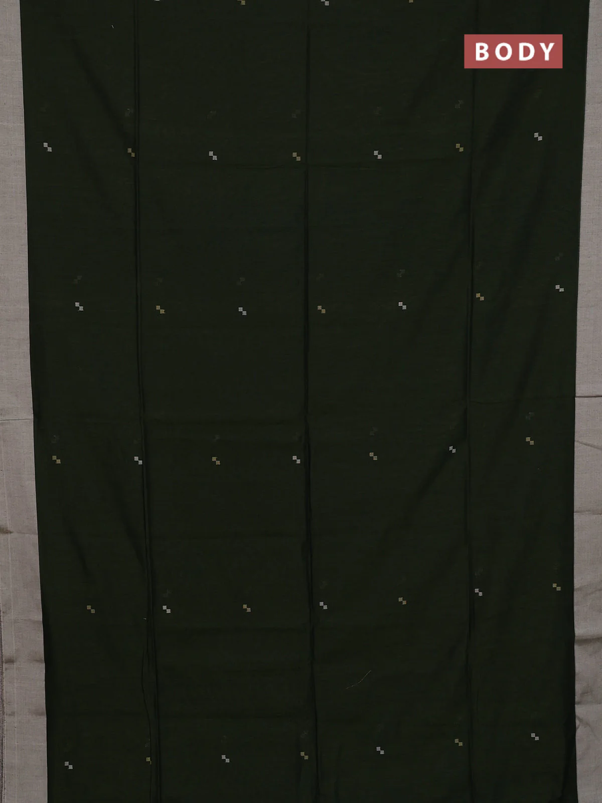 Bengal soft cotton saree bottle green and beige with thread woven buttas and simple border - Image 2