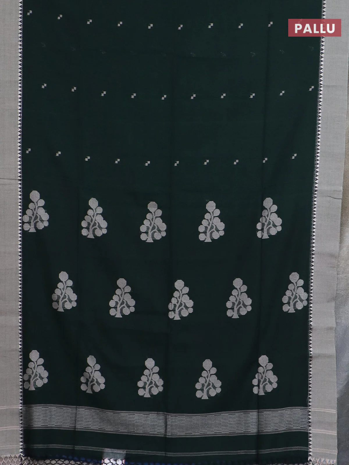 Bengal soft cotton saree bottle green and beige with thread woven buttas and temple design simple border - Image 3
