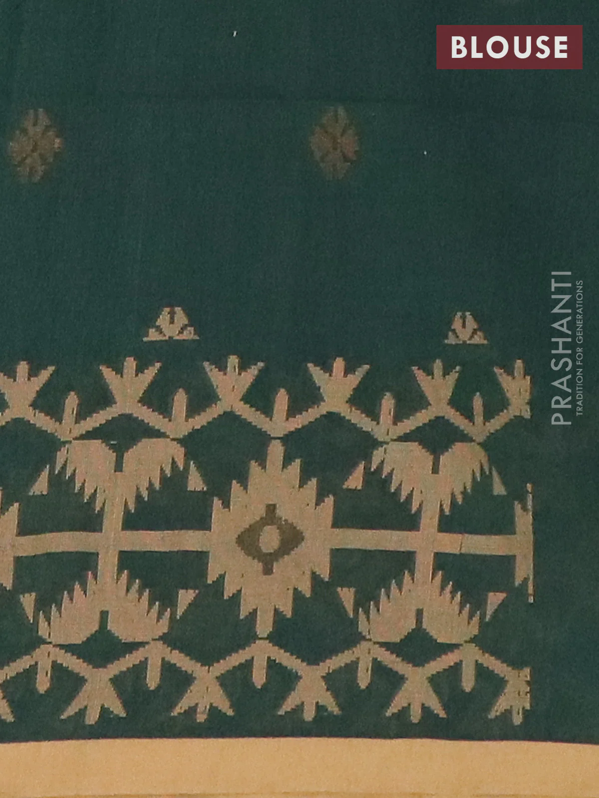 Bengal soft cotton saree bottle green and sandal with thread & zari woven buttas and thread woven border - Image 4