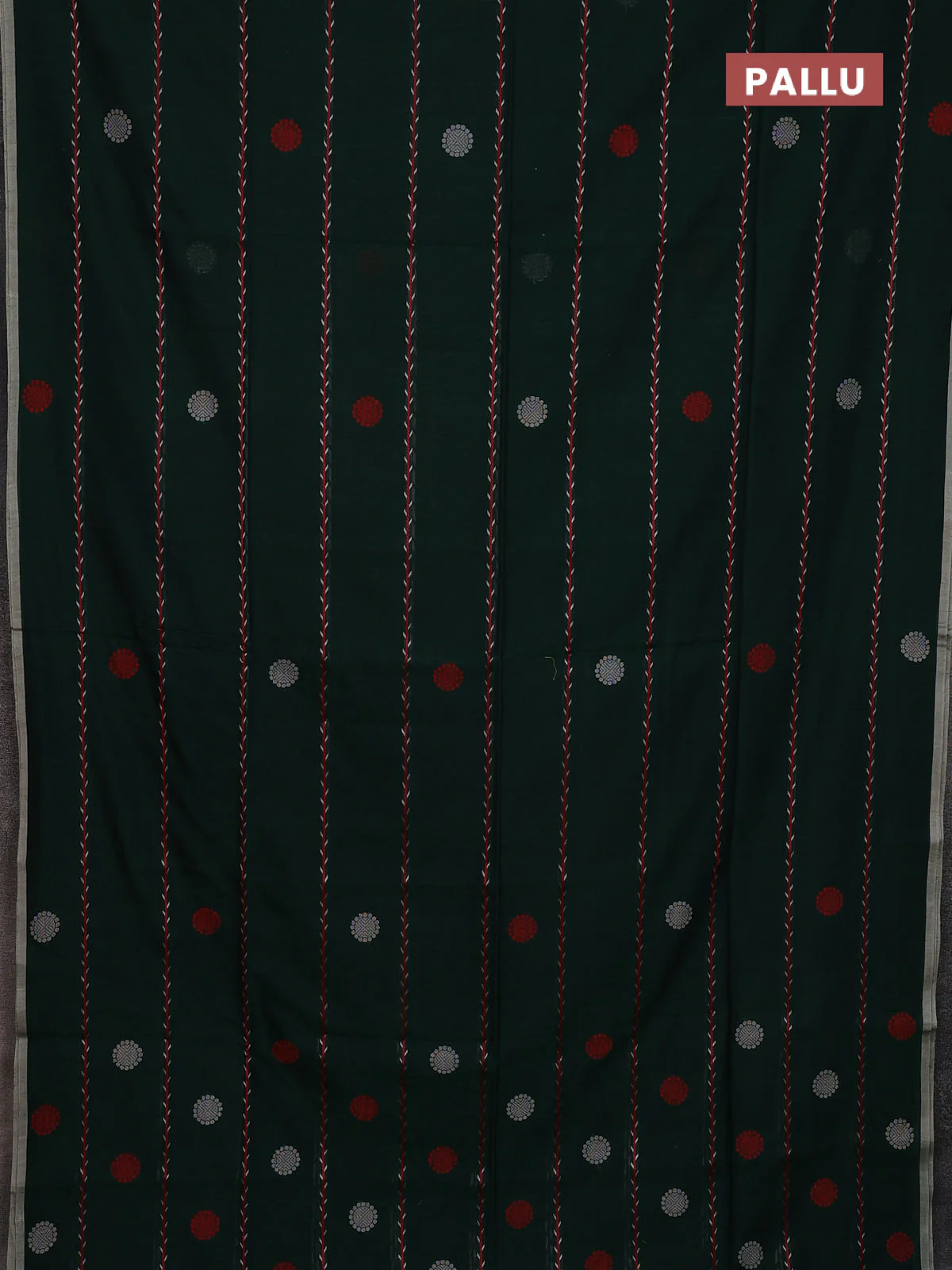 Bengal soft cotton saree bottle green with allover thread weaves & buttas and piping border - Image 3