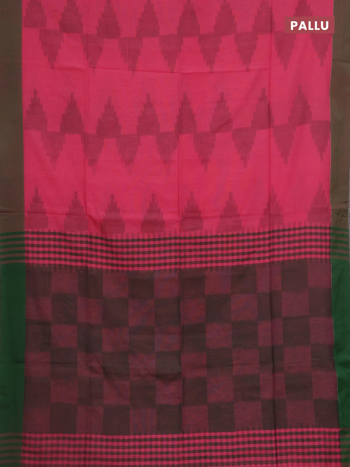 Bengal soft cotton saree candy pink and green with allover weaves and simple border - Image 3