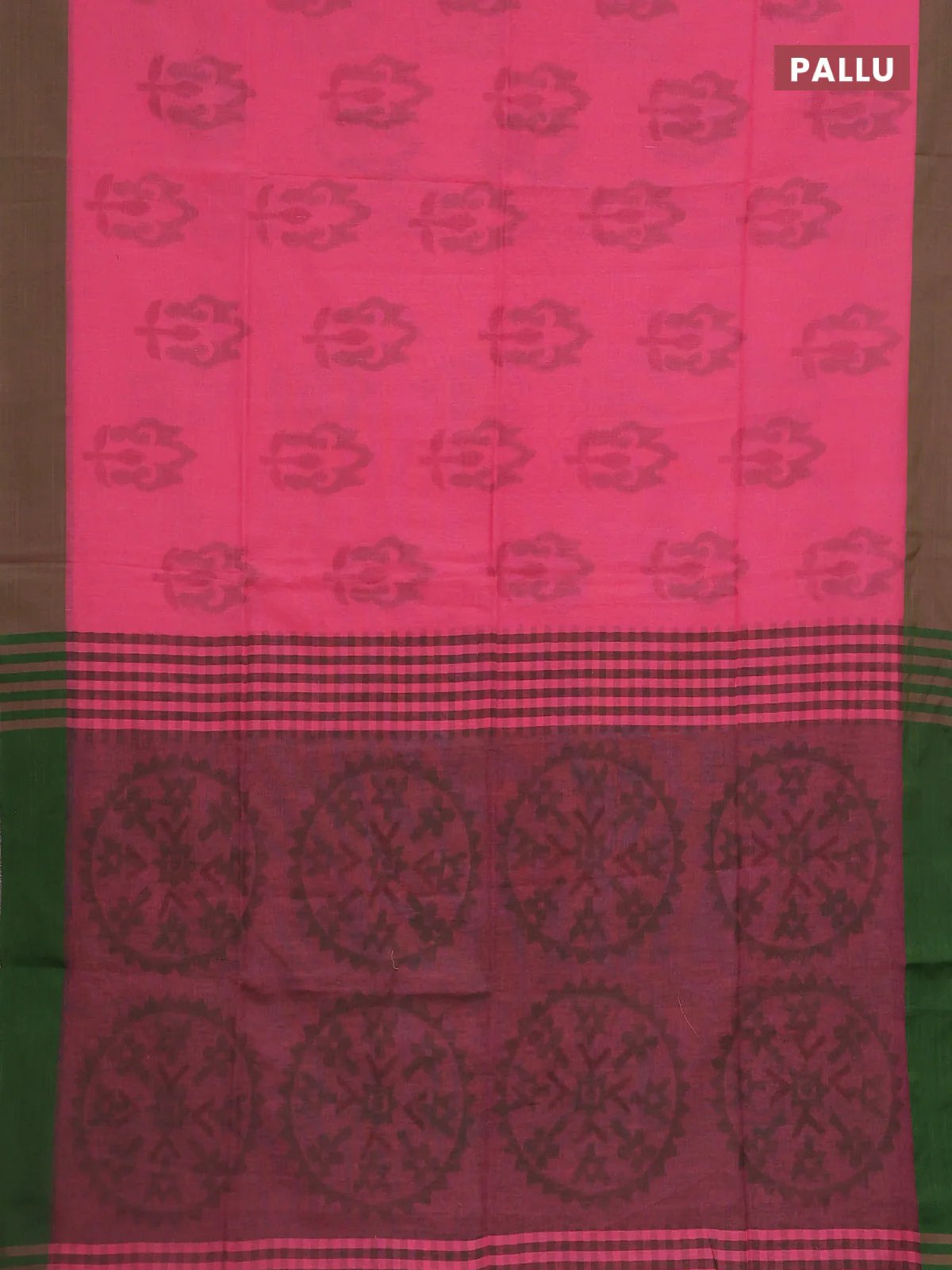 Bengal soft cotton saree candy pink and green with allover weaves and simple border - Image 3
