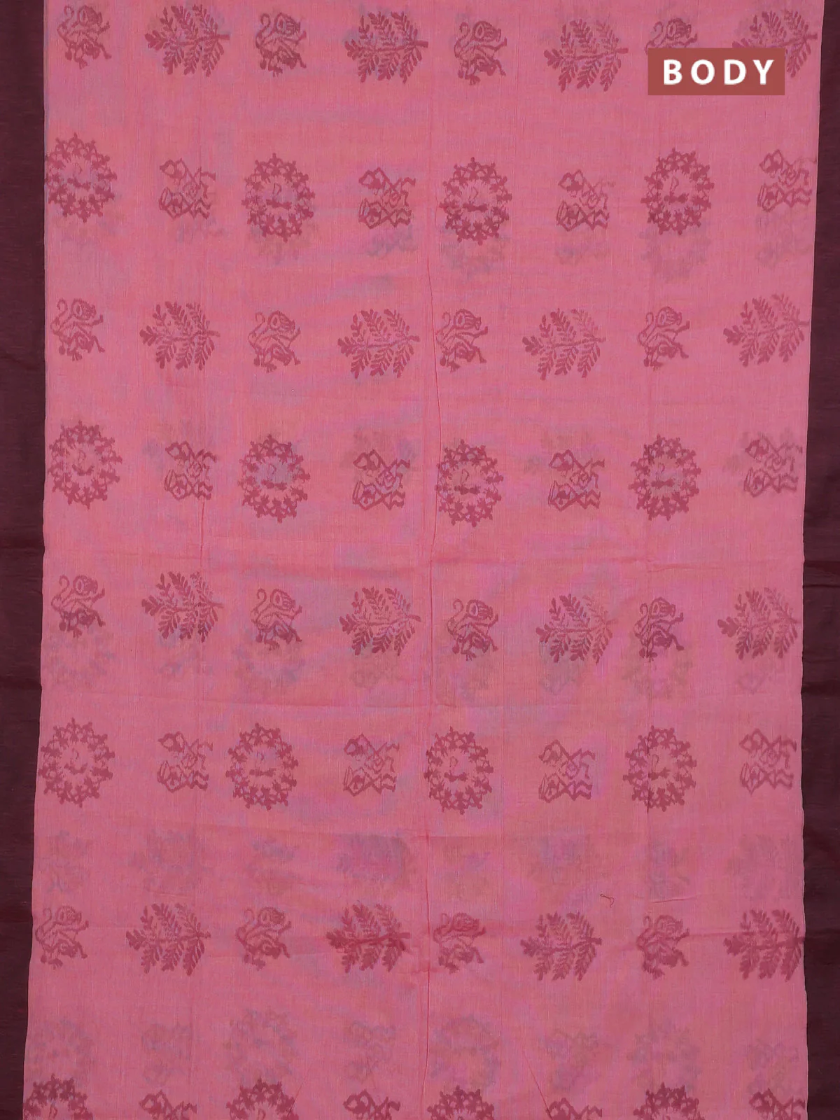 Bengal soft cotton saree candy pink and green with butta weaves and simple border - Image 2