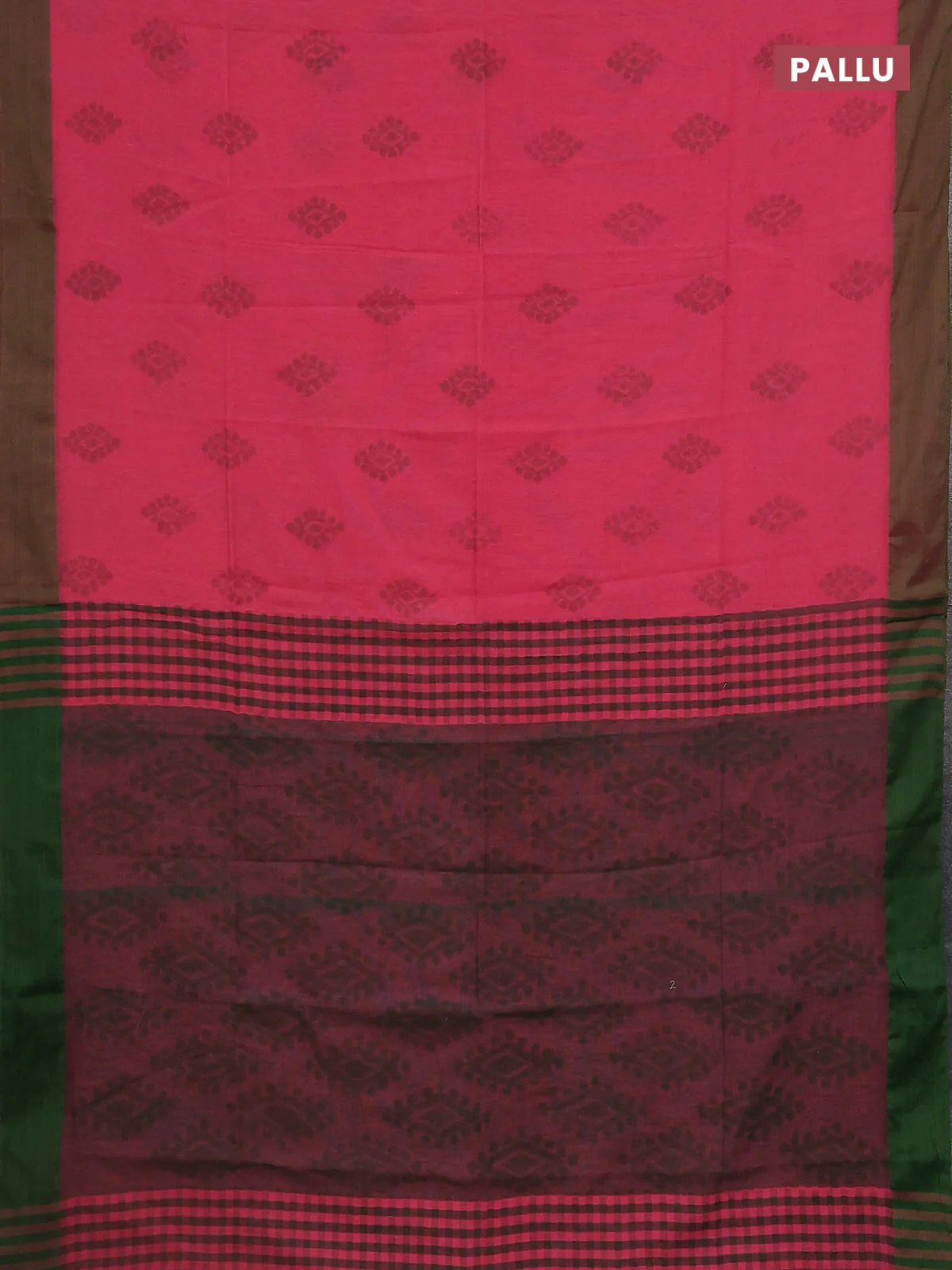 Bengal soft cotton saree candy pink and green with butta weaves and simple border - Image 3