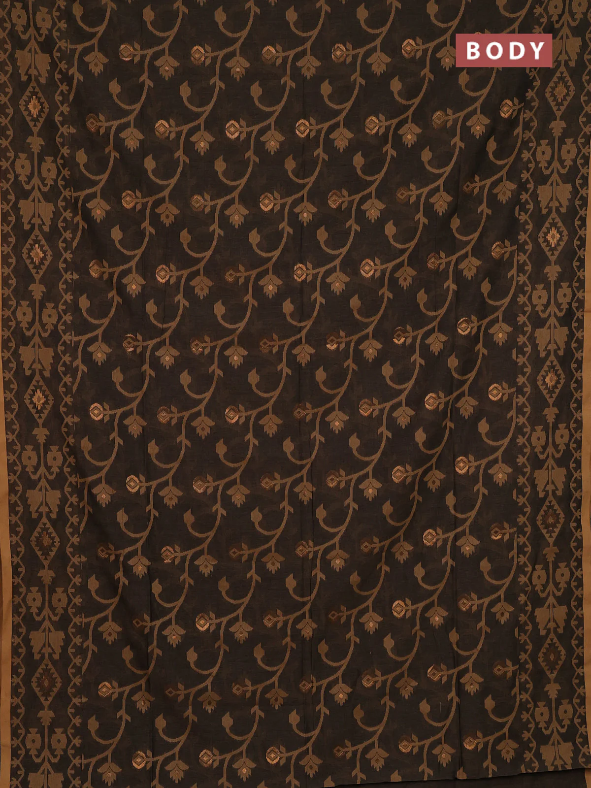 Bengal soft cotton saree chikku shade and sandal with allover thread & zari weaves and thread woven border - Image 2