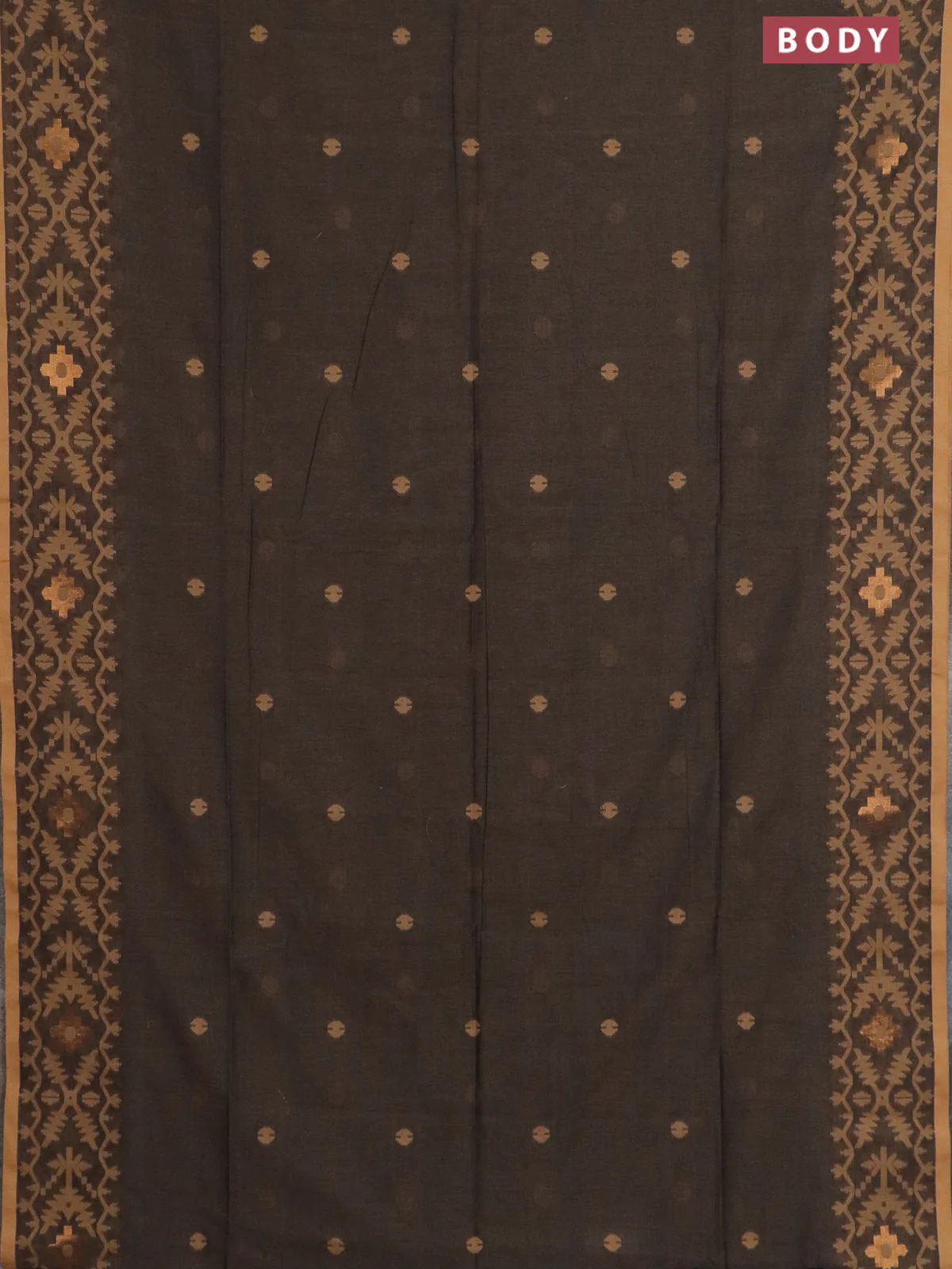 Bengal soft cotton saree chikku shade and sandal with thread woven buttas and thread woven border - Image 2