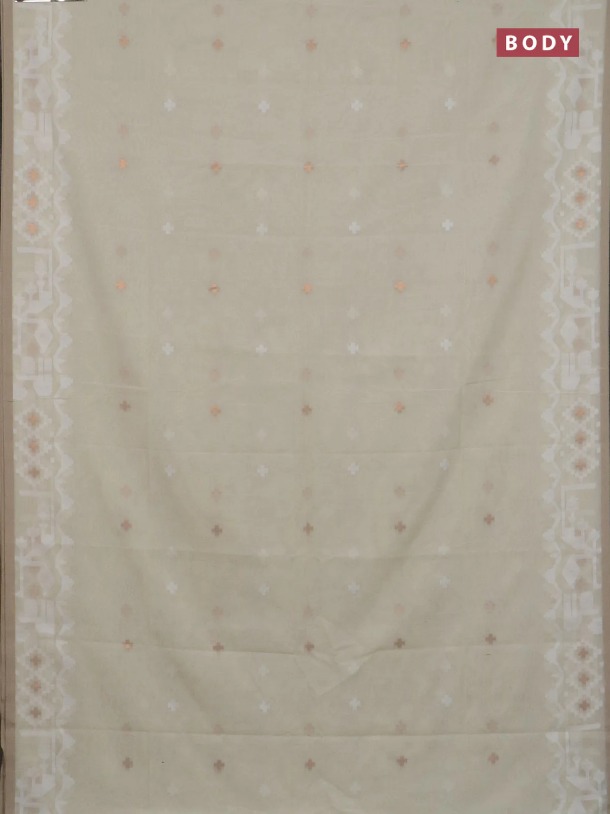 Bengal soft cotton saree cream and sandal with thread & zari woven buttas and thread woven border - Image 2