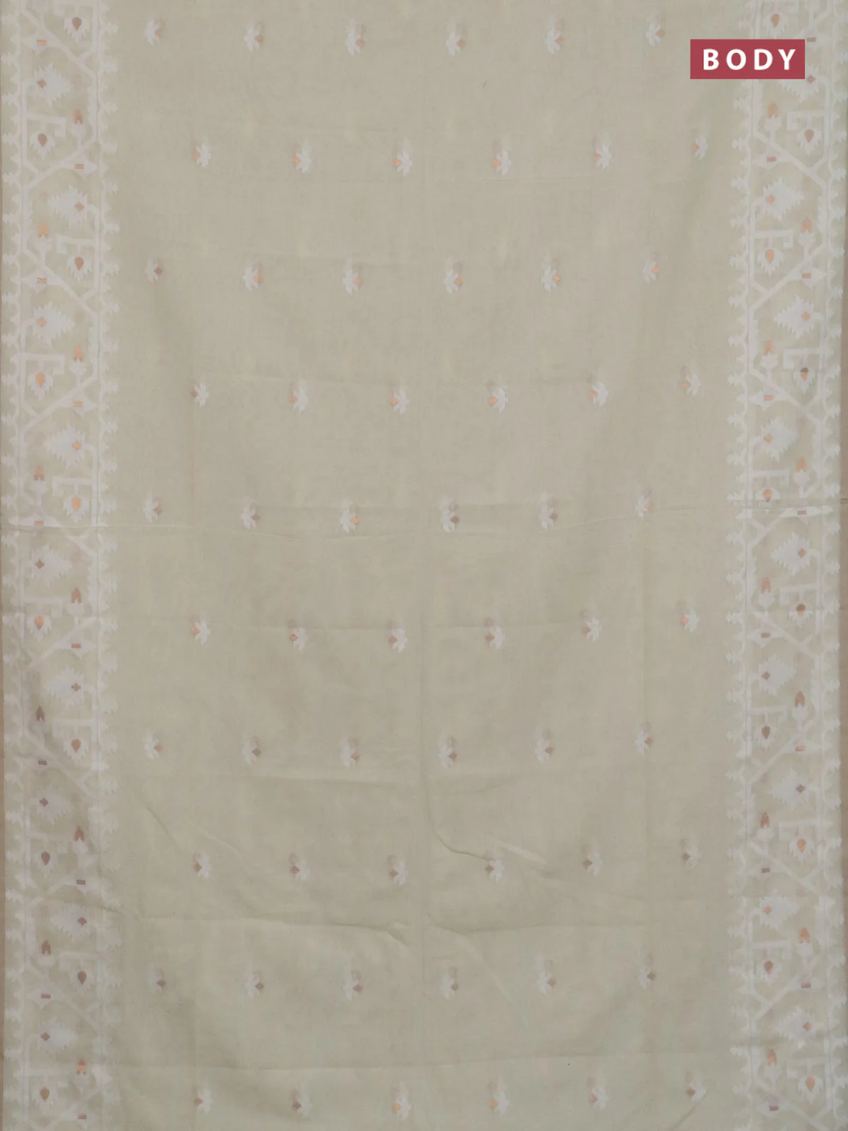Bengal soft cotton saree cream and sandal with thread & zari woven buttas and thread woven border - Image 2