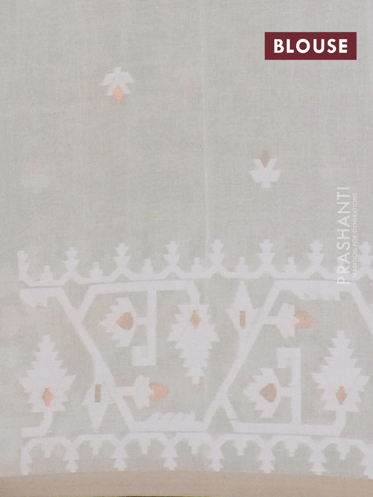 Bengal soft cotton saree cream and sandal with thread & zari woven buttas and thread woven border - Image 4