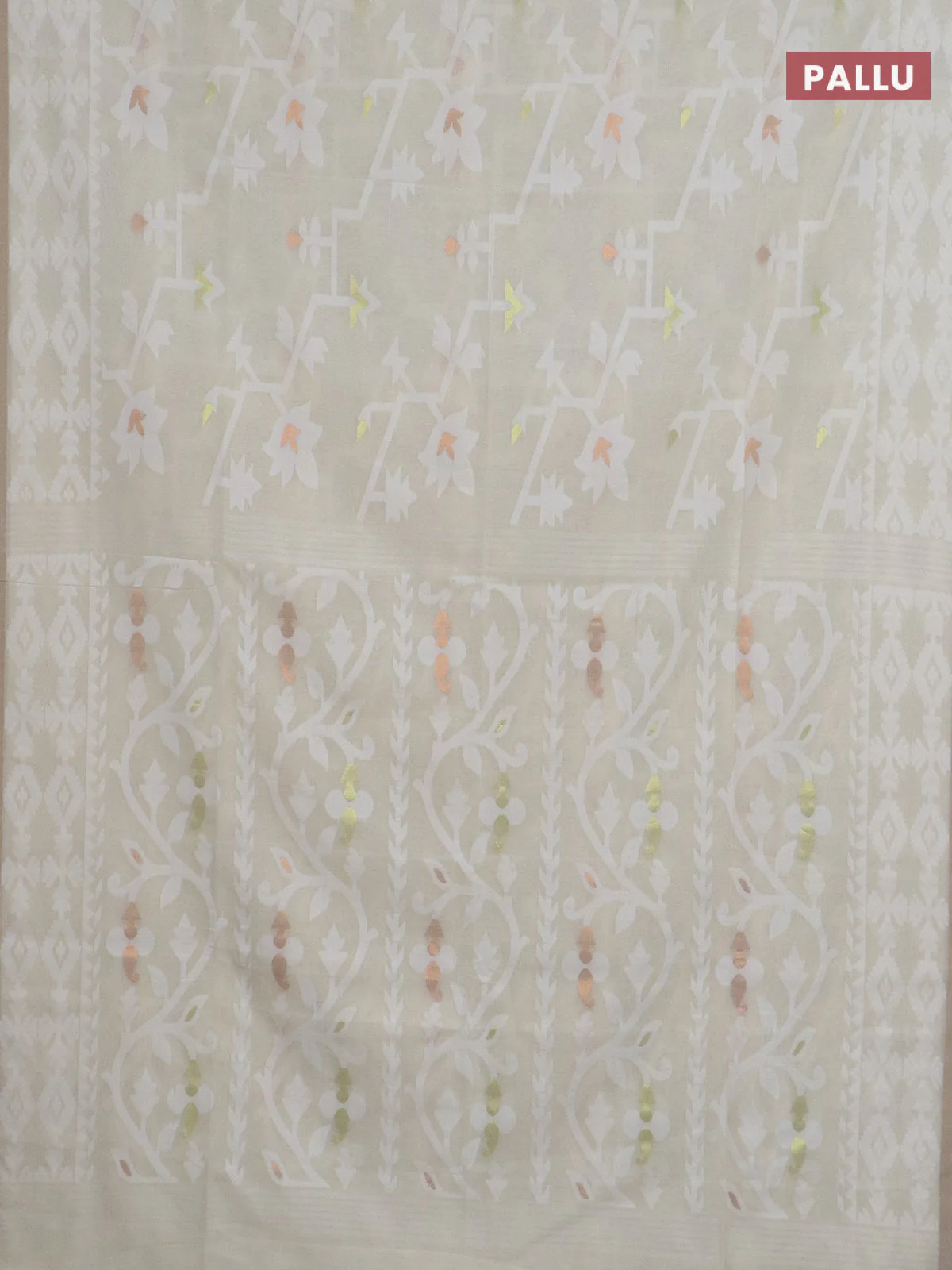Bengal soft cotton saree cream with allover thread weaves and thread woven border - Image 3